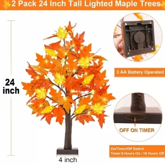 Lighted Fall Maple Tree With Timer... Set Of 2 .. 24 Inch - Picture 3 of 4